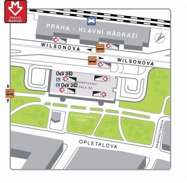 地図プラハの主要鉄道駅