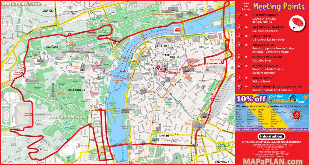 プラハのホテル地図