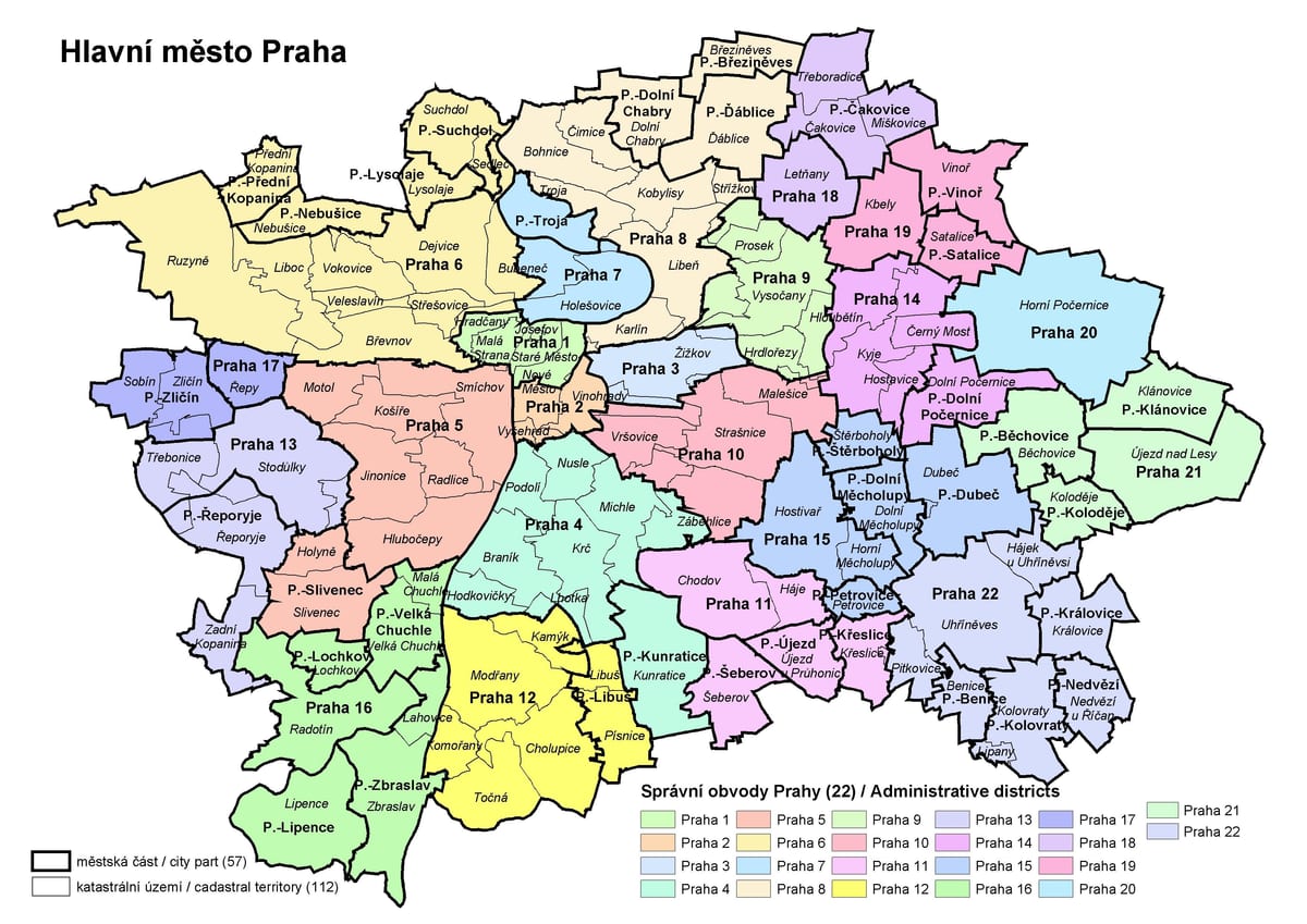 地図pragueおよび周辺地域