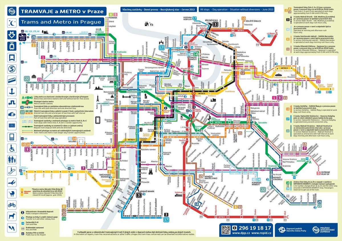 プラハ公共交通機関の地図